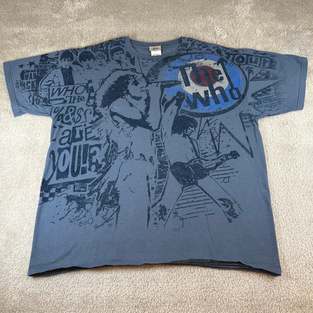 Vintage Y2K Liquid Blue The Who Band Graphic All Over Print T-Shirt Men's XL